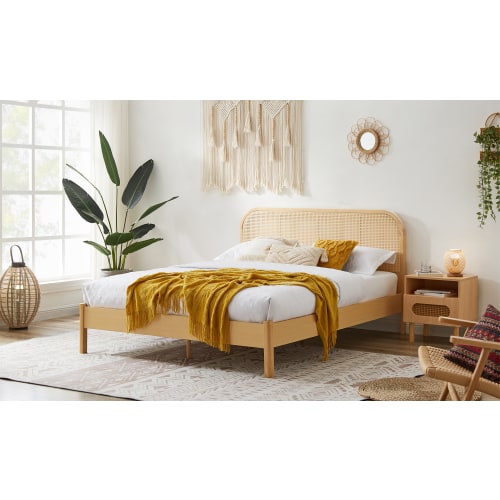 Lifely Lana Rattan Bed Frame Maple Double 150Wx195.8Lx100H cm